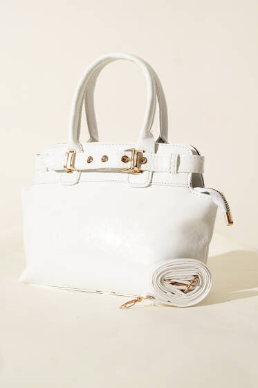 Kemer Geçiş Detaylı Parlak Çanta Beyaz - Kol Çantası