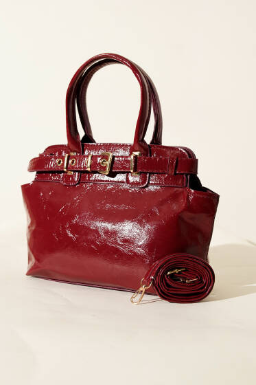 Kemer Geçiş Detaylı Parlak Çanta Bordo - Kol Çantası