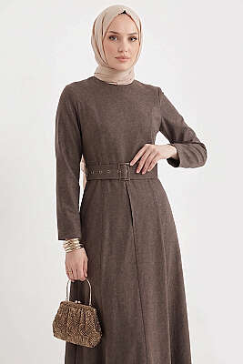 Kemer Kapaklı Kot Elbise Kahve - WENNA DESIGN