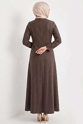 Kemer Kapaklı Kot Elbise Kahve - Elbise