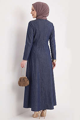 Kemer Kapaklı Kot Elbise Lacivert - Elbise