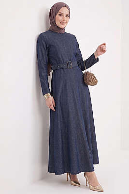 Kemer Kapaklı Kot Elbise Lacivert - WENNA DESIGN