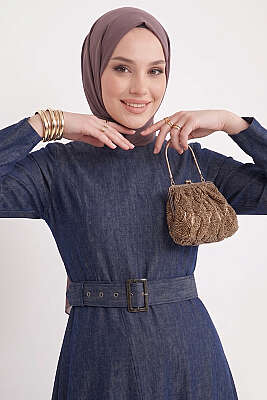 Kemer Kapaklı Kot Elbise Lacivert - Elbise