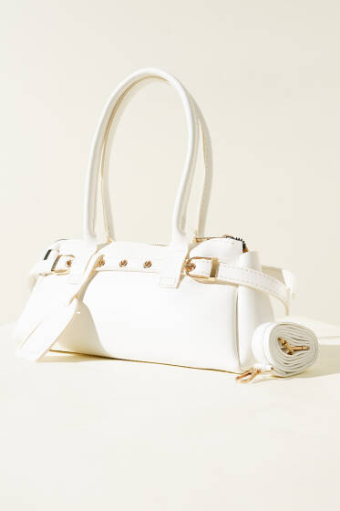 Kemer Süslemeli Omuz Çantası Ekru - Kol Çantası