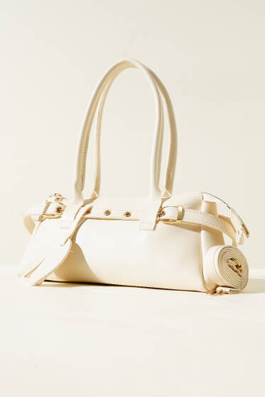 Kemer Süslemeli Omuz Çantası Krem - Kol Çantası