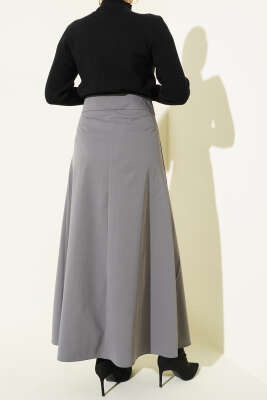 Kemer Tokalı Düğmeli Etek Füme - Etek