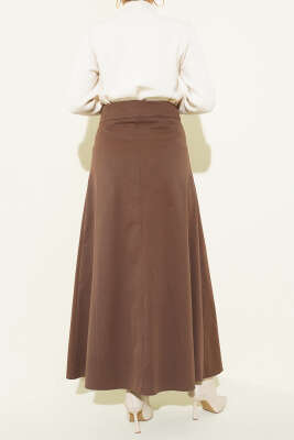 Kemer Tokalı Düğmeli Etek Kahve - Etek
