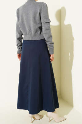 Kemer Tokalı Düğmeli Etek Lacivert - Etek