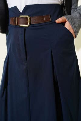 Kemer Tokalı Düğmeli Etek Lacivert - Etek