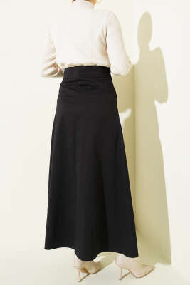 Kemer Tokalı Düğmeli Etek Siyah - Etek