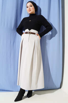 Kemer Tokalı Düğmeli Etek Taş - Etek