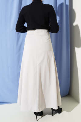 Kemer Tokalı Düğmeli Etek Taş - Etek