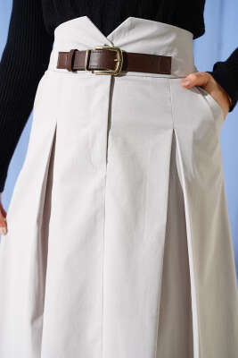 Kemer Tokalı Düğmeli Etek Taş - Etek