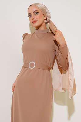Kemer Tokalı Elbise Bej - Thumbnail