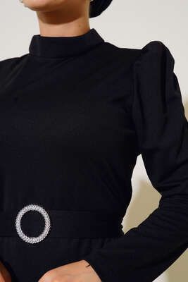 Kemer Tokalı Elbise Siyah - Thumbnail
