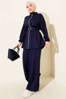 Kemer Tokalı Fermuarlı Loyşa İkili Takım Lacivert - NESSİA