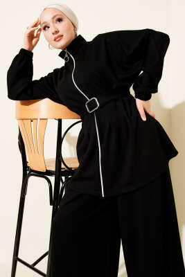 Kemer Tokalı Fermuarlı Loyşa İkili Takım Siyah - İkili Takım