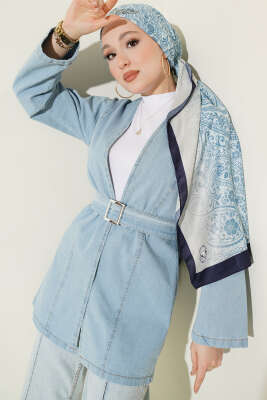 Kemer Tokalı Kuşaklı Kot Kimono Açık Mavi - TEGOE