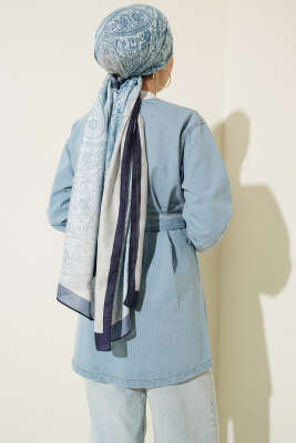 Kemer Tokalı Kuşaklı Kot Kimono Açık Mavi - Dış Giyim&Mont