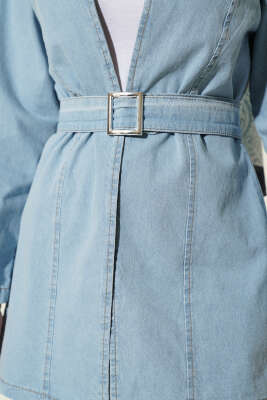 Kemer Tokalı Kuşaklı Kot Kimono Açık Mavi - Dış Giyim&Mont