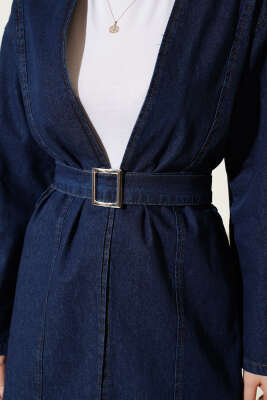 Kemer Tokalı Kuşaklı Kot Kimono Lacivert - Dış Giyim&Mont