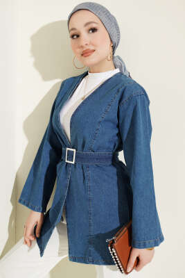 Kemer Tokalı Kuşaklı Kot Kimono Mavi - TEGOE