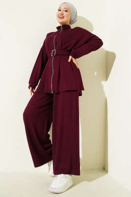 Kemer Tokalı Pensli İkili Takım Bordo - HBS