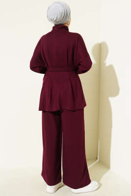 Kemer Tokalı Pensli İkili Takım Bordo - İkili Takım