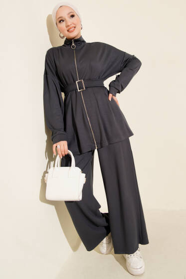 Kemer Tokalı Pensli İkili Takım Füme - İkili Takım