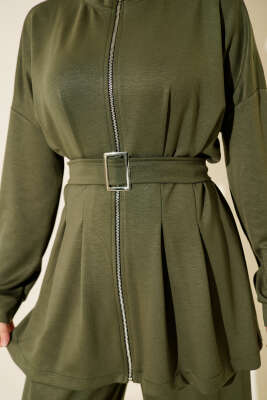 Kemer Tokalı Pensli İkili Takım Haki - İkili Takım