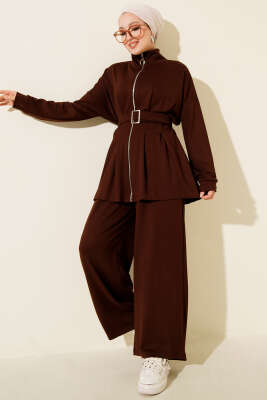 Kemer Tokalı Pensli İkili Takım Kahve - HBS