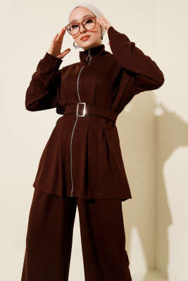 Kemer Tokalı Pensli İkili Takım Kahve - İkili Takım