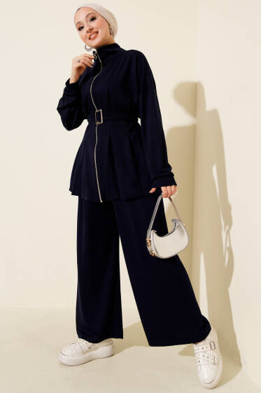 Kemer Tokalı Pensli İkili Takım Lacivert - İkili Takım