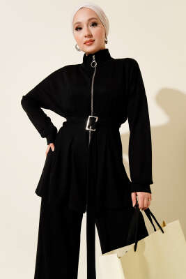 Kemer Tokalı Pensli İkili Takım Siyah - İkili Takım