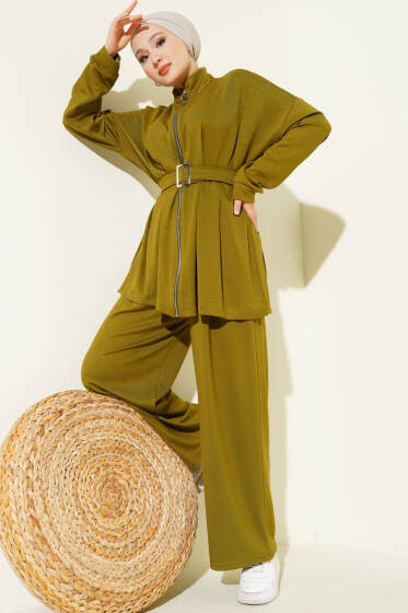 Kemer Tokalı Pensli İkili Takım Yağ Yeşili - İkili Takım