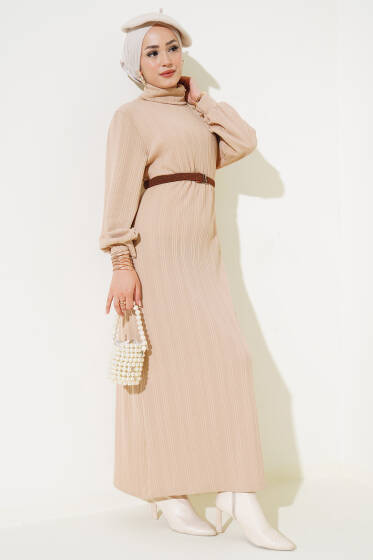 Kemerli Balıkçı Yaka Elbise Bisküvi - Elbise