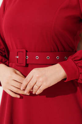 Kemerli Basic Elbise Bordo - Tesettür Elbise