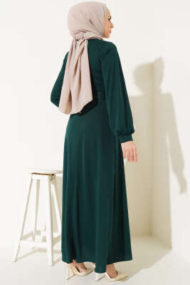 Kemerli Basic Elbise Zümrüt Yeşili - Tesettür Elbise