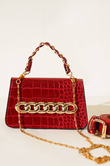 Kemerli Bel Çantası Kırmızı - Bel Çantası