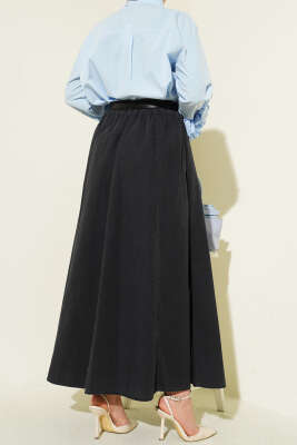 Kemerli Bel Lastikli Kloş Etek Antrasit - Etek