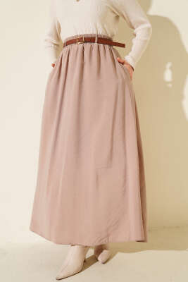 Kemerli Bel Lastikli Tensel Etek Bej - ALİ AKKAYA