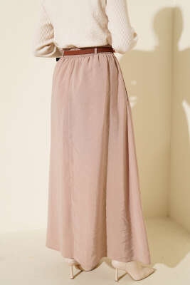 Kemerli Bel Lastikli Tensel Etek Bej - Etek