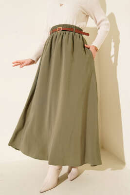Kemerli Bel Lastikli Tensel Etek Haki - ALİ AKKAYA
