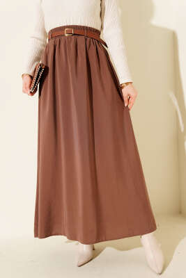 Kemerli Bel Lastikli Tensel Etek Kahve - ALİ AKKAYA