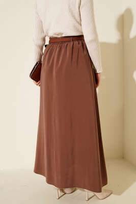 Kemerli Bel Lastikli Tensel Etek Kahve - Etek