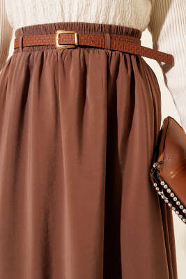 Kemerli Bel Lastikli Tensel Etek Kahve - Etek