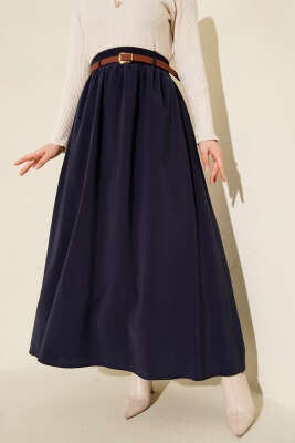 Kemerli Bel Lastikli Tensel Etek Lacivert - ALİ AKKAYA