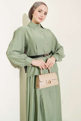 Kemerli Beli Pensli Etekli İkili Takım Çağla Yeşili - İkili Takım