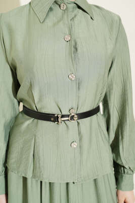 Kemerli Beli Pensli Etekli İkili Takım Çağla Yeşili - İkili Takım