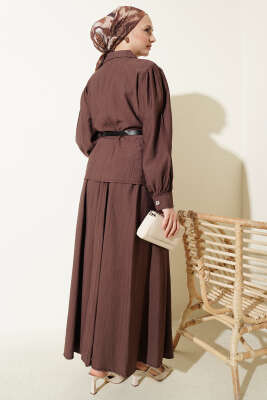Kemerli Beli Pensli Etekli İkili Takım Kahve - İkili Takım